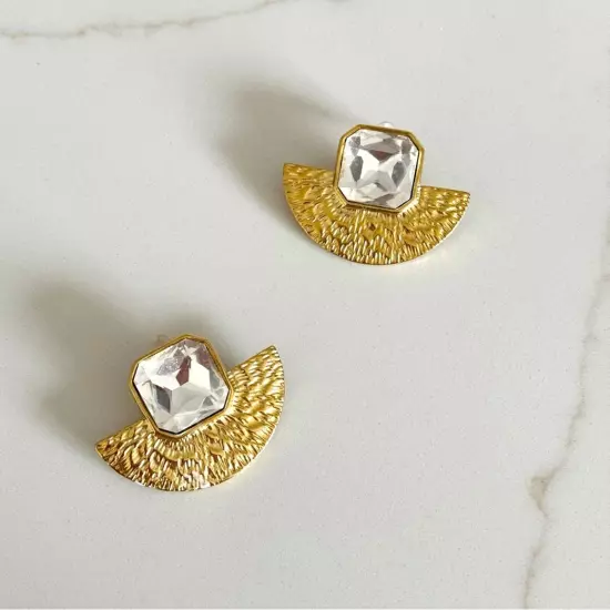 Gold Tone Stainless Steel Jeweled Pierced Earrings