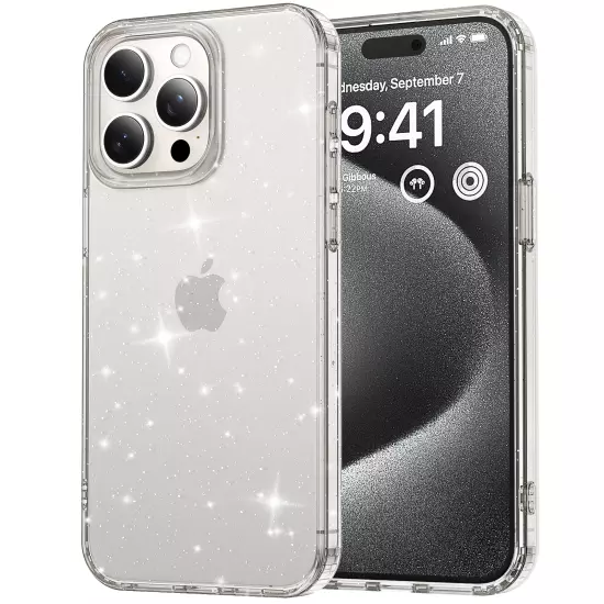 For iPhone 16 Pro Max 15 14 13 12 11 Slim Glitter Transparent Clear Phone Case