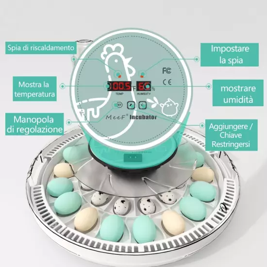 Incubator for Hatching Eggs, Automatic 28 Eggs Incubator, Humidity Control