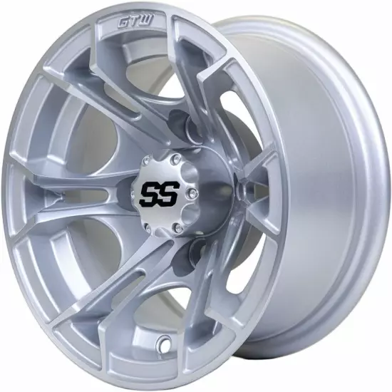 GTW Spyder 10x7 Machined/Matte Silver Golf Cart Wheel | 3:4 Offset | 4x4 Bolt