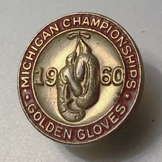 1960 Michigan Championships Golden Gloves Boxing Screw Back Pin Badge