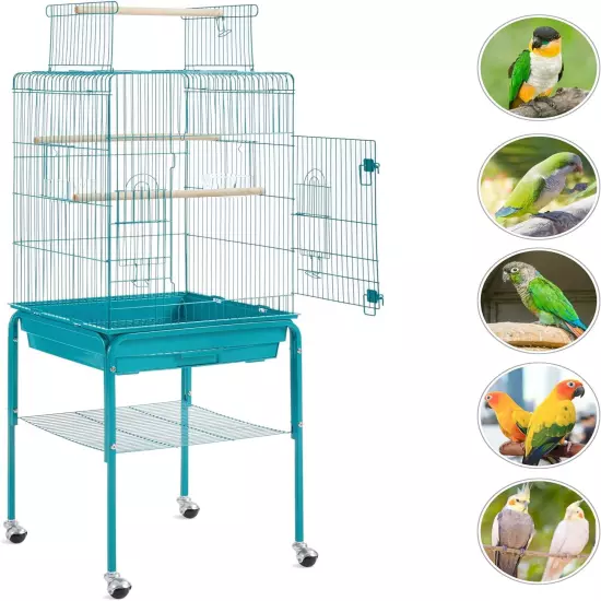 Metal Bird Cage Open Play Top Parrot Cage W/Detachable Rolling Stand for Small B