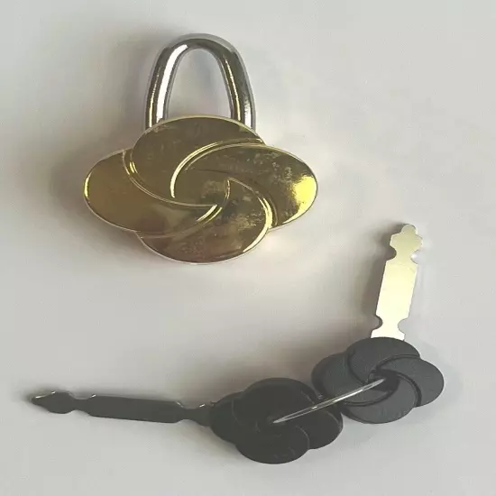 Small Gold Tone Swirl Luggage Lock with Key, Mini Padlock, 1.5”