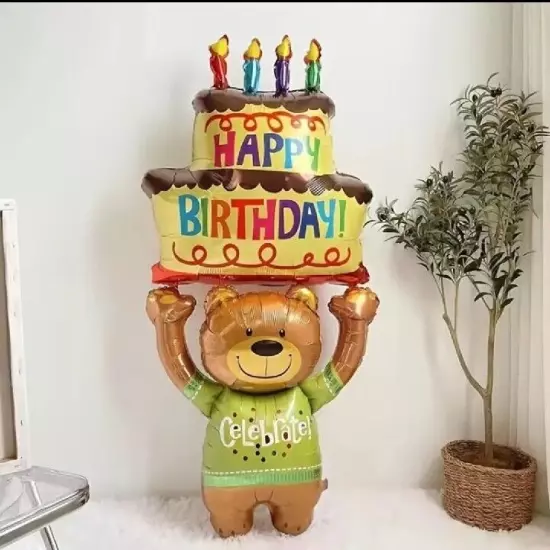 1 Pcs Bear Holding Cake Aluminum Film Balloon,perfect For Parties NO Helium! 