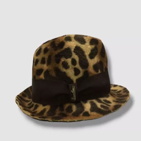 $490 Borsalino Women's Brown Leopard Felt Trilby Fedora Hat Size M