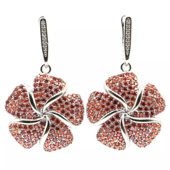 New Designed Orange Spessartine Garnet White CZ Ladies Wedding Silver Earrings 