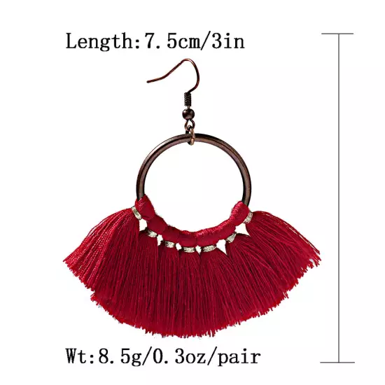 Fashion Women Bohemian Earrings Long Tassel Fringe Drop Dangle Ear Stud Jewelry