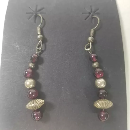 Dark Amber (Faux) Beads Stering Silver Dangle Earrings