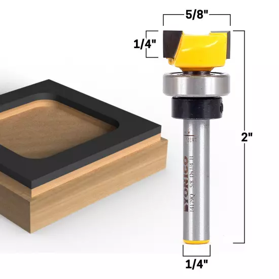 3 Bit 5/8" Diameter Flush Trim Router Bit Set - 1/4" Shank - Yonico 14324q