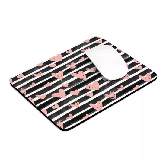 Pink Hearts with Black & White Stripes Mouse Pad 