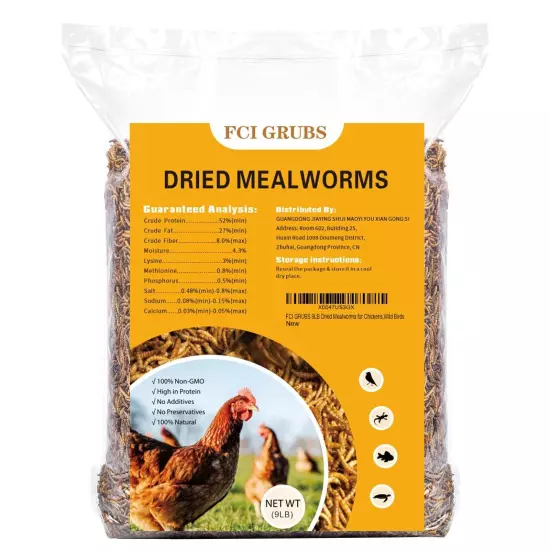 FCI GRUBS Dried Mealworms 9LB-High Protein Chicken Feed,More Protein,No Addit...