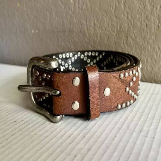 WESTERN Nocona DETAILED Diamond Stud Pattern Leather Belt Size 40