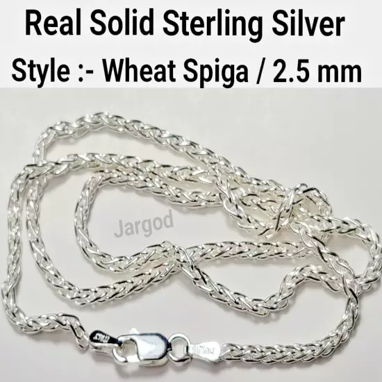 Real Solid 925 Sterling Silver Wheat Spiga Rope Chain Necklace Italy Jargod