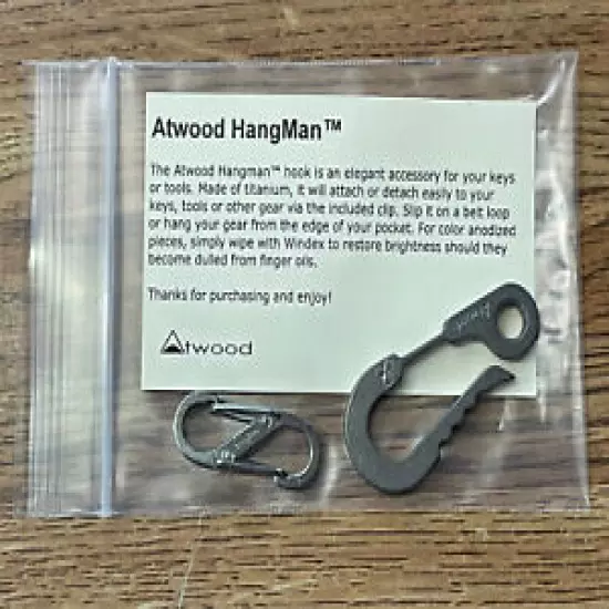 Atwood HangMan Hook Key or Tool Accessory * Titanium *New In The Bag with Card*