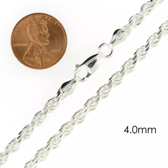 Real Solid Sterling Silver Diamond Cut Rope Chain Mens Boys Bracelet or Necklace