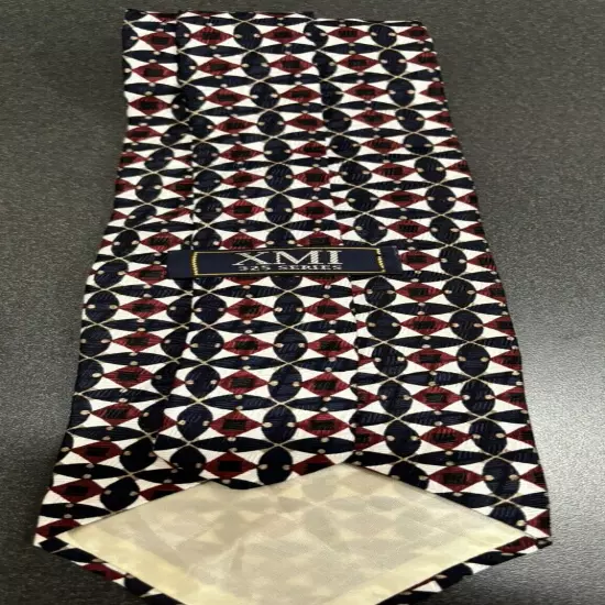 Hand Made XMI 325 Series Tie Red Grey & Black Geometric Excellent Condition