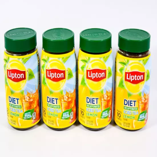 4 Lipton DIET DECAFFEINATED Iced Tea LEMON Flavor Mix 3 oz jar Makes 10 Quarts