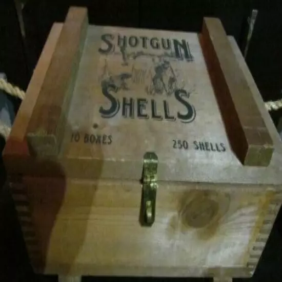 Vintage Wood Shotgun Shells Box - Holds 250 Shells with Latch Ropes