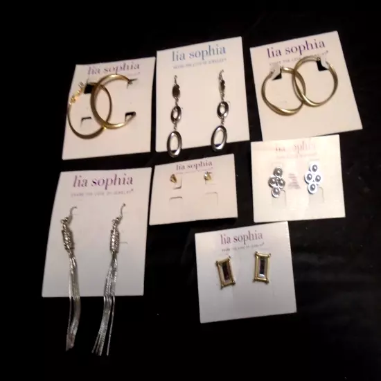 New 7 pairs of Lia Sophia pierced Earrings New on cards-hoop dangle 7 pr. lot