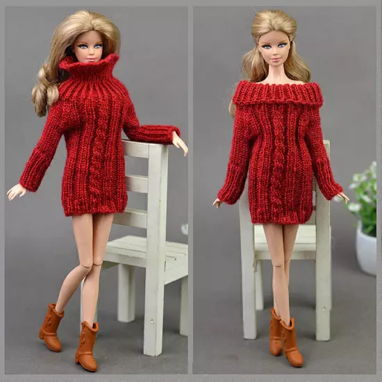 1:6 Accessories Knitted Handmade Sweater Top Coat Dress Clothes For 11.5" Doll