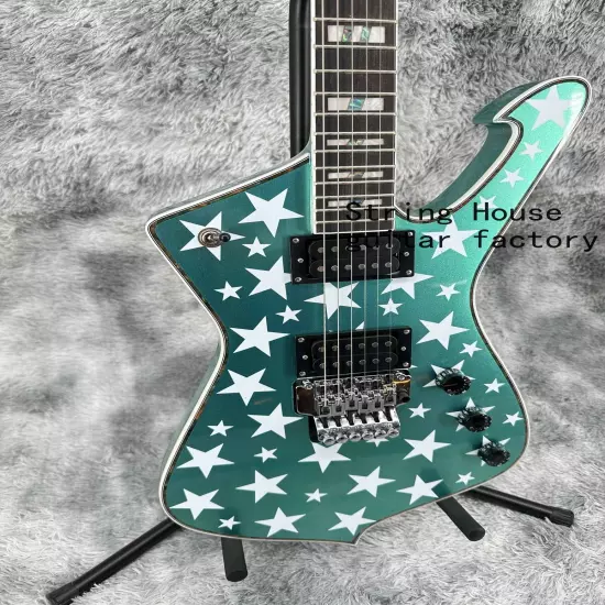 Mint Green Solid Electric Guitar White Star Chrome Part HH Open Pickup Fast Ship