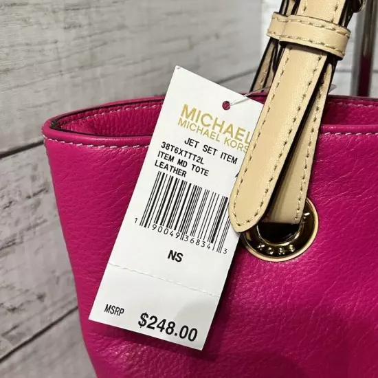 NWT Michael Kors Jet Set Raspberry Pebbled Leather Medium Tote 38T6XTTT2L