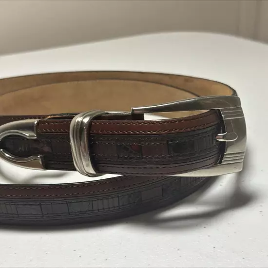 Mezlan Belt Genuine Crocodile Made In Spain Brown Brass Buckle Men's Size 34