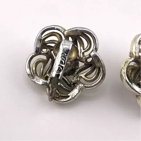 Vintage Coro Signed Silver Tone Flower Clip On Earrings