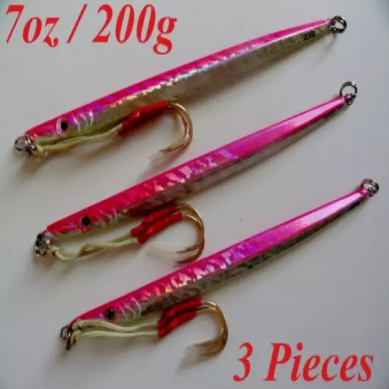  1 to 10 pcs Knife Jigs 7oz/200g 9" Pink Vertical Speed Saltwater Fishing Lures