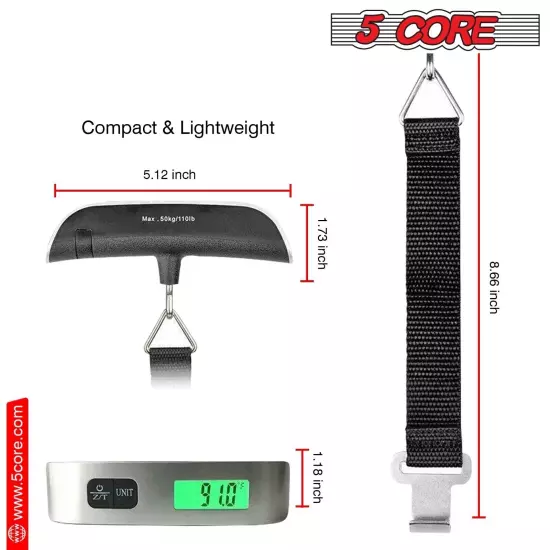 5Core 2-Pack 110lb 50kg Portable Travel LCD Digital Hanging Luggage Scale Weight