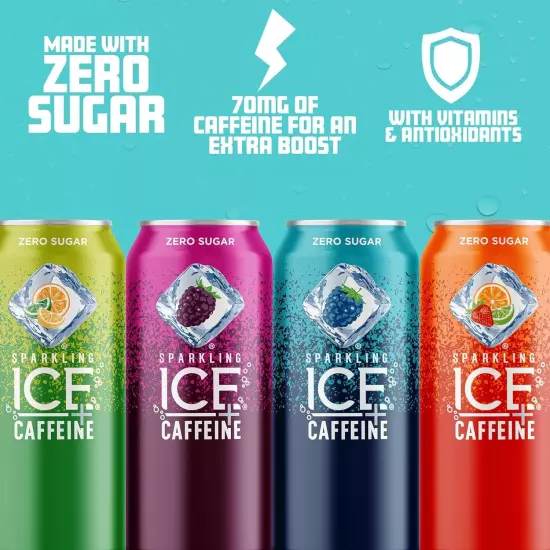 Sparkling Ice +Caffeine Variety Pack, Flavored Sparkling Water, Zero Sugar, wit