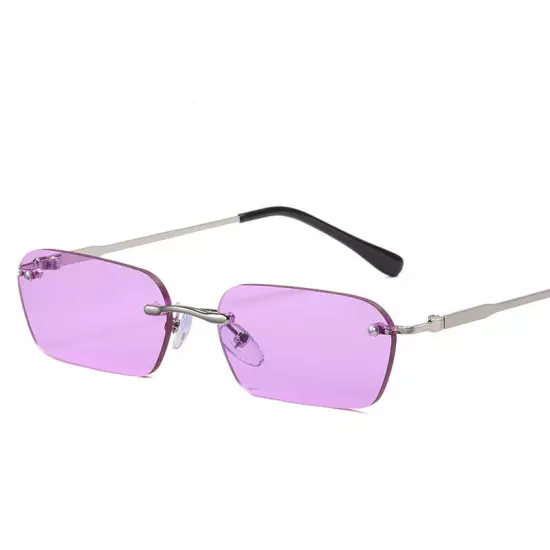 Small Rimless Rectangle Sunglasses Tinted Frameless Eyewear Vintage Sun Glasses