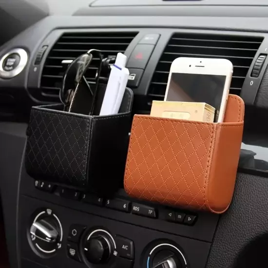 Car Phone Holder Mount Air Vent Hanging Storage Box Car Mobile Phone Bag PU Leat