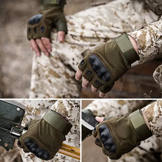 Military Tactical Leather Half Finger Gloves Combat Army Fingerless Gloves Work