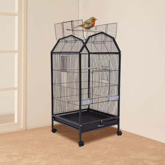 39.9'' Bird Cage Large Play Top Parrot Finch Cage Pet Supply Easy Assemble Black