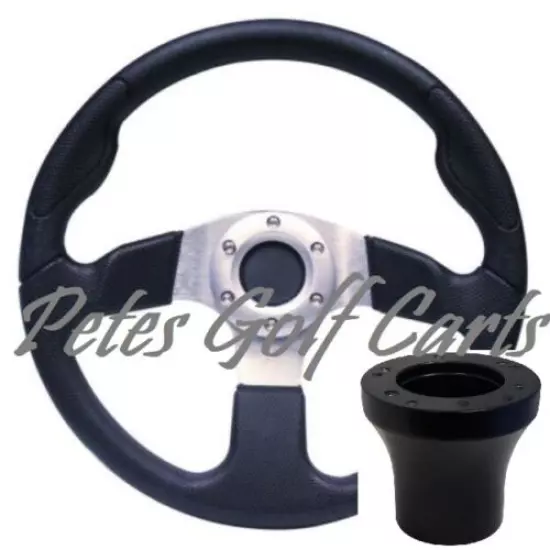 EZGO Black Golf Cart Steering Wheel With Hub Adapter Kit