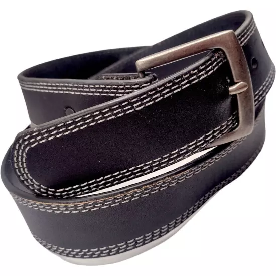 Wrangler Black Genuine Leather Work Belt Men's Size 38/95 White Stitch 1.37x44"