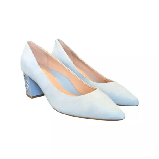 Taryn Rose Marigold Pump Slip On Heels Light Blue Suede Leather Pointed Toe Shoe