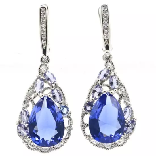 Prevent Allergy Iolite White CZ Bride Wedding Daily Wear Silver Earrings 