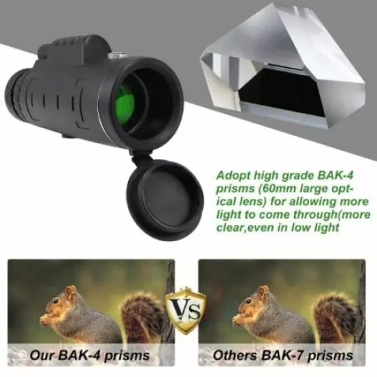 Day/Night 40X60 Zoom Portable Monocular Telescope BAK4 Prism w/Tripod + Clip