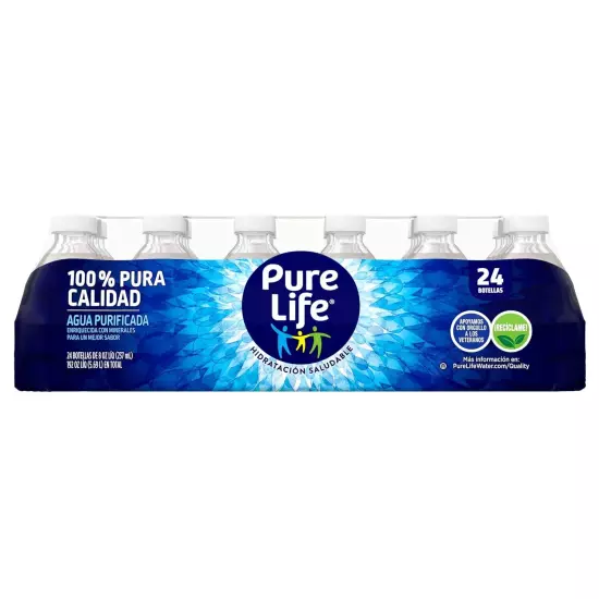 Pure Life, Purified Water, 8 Fl Oz, Plastic Bottled Water, 24 Pack *FRESH*