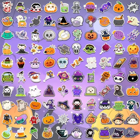 100 PCS Halloween Stickers - Party Favors - Non Repeating Colorful 