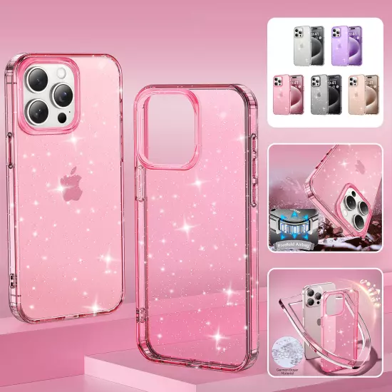 For iPhone 16 Pro Max 15 14 13 12 11 Slim Glitter Transparent Clear Phone Case