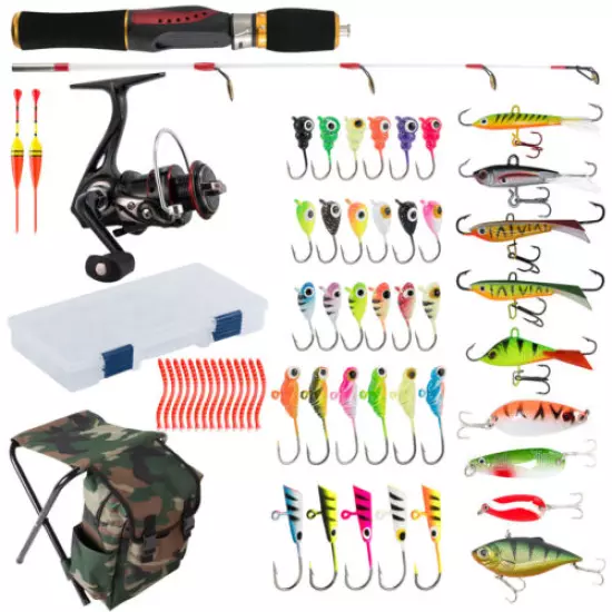 Ice Fishing Complete Kit for Kid/Child/Starter Rod Reel Combos Led Lures Floater