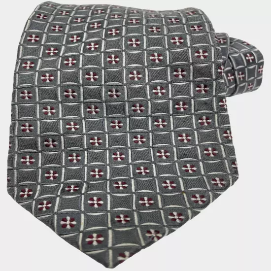 Jones New York Gray Floral Geometric Long Necktie Silk Tie 3.5" x 62"