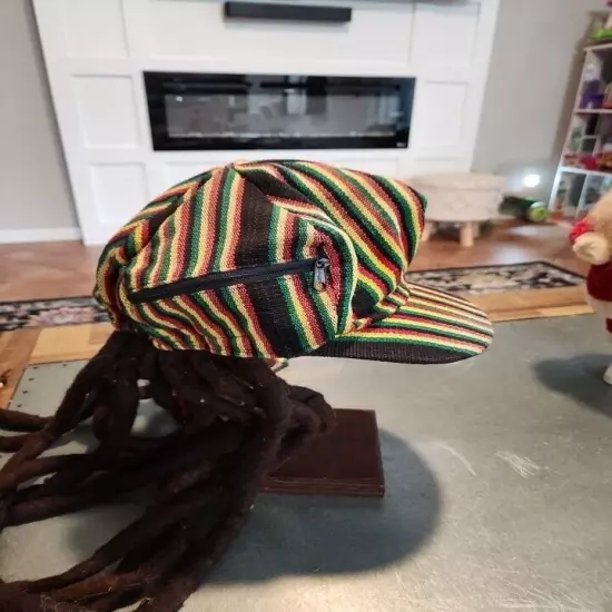 Rasta Hat with Dreadlock Wig for Men Women Reggae Beanie Jamaican Cap W Zipper