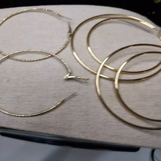 Lot Of 3 Large Gold Tone Hoop Earrings 3" 2" Lightweight