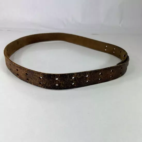 Vintage Very Worn Distressed Brown Cracked Leather Hook Belt - Men's Size 32