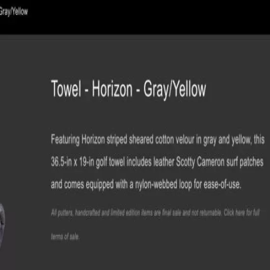 SCOTTY CAMERON HORIZON-GRAY/YELLOW GOLF TOWEL