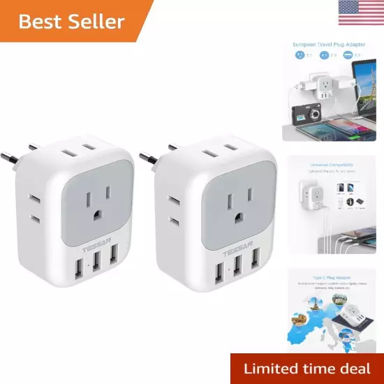 European Travel Plug Adapter 2 Pack, to Europe Power Adapter with 4 AC Outle...